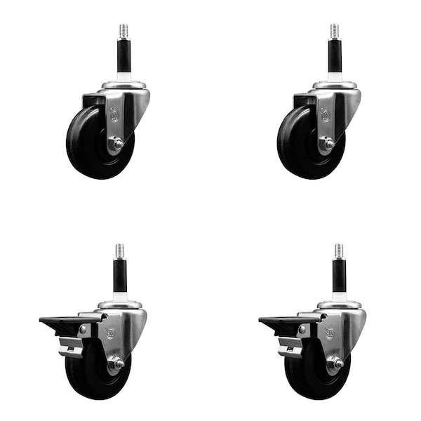 3.5'' Phenolic Wheel Swivel 7/8'' Expand Stem Caster Set 2 Brakes, 4PK